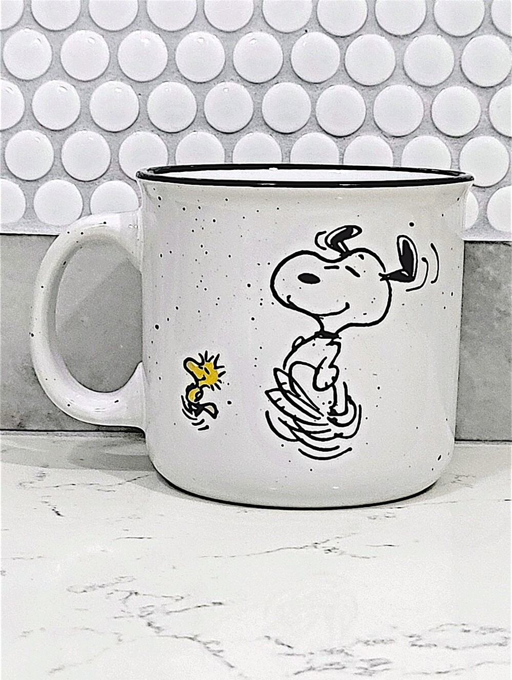 Peanuts White and Black Snoopy & Woodstock Ceramic 20 oz Mug